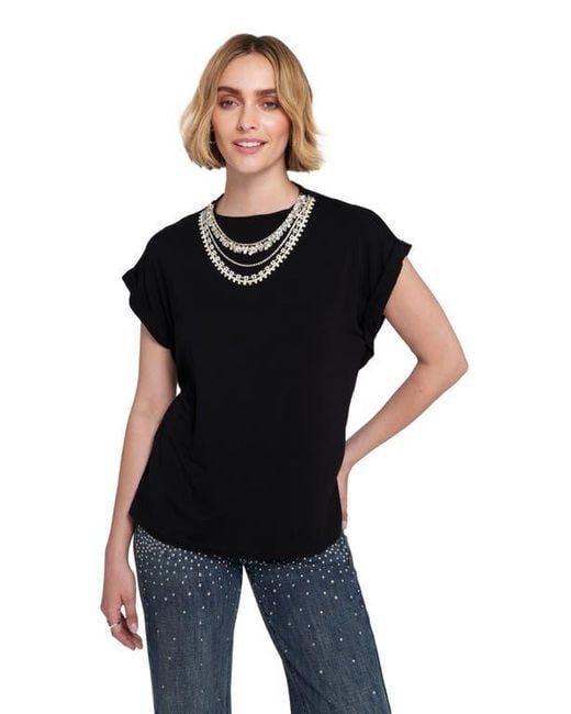 Elle Collection Necklace Embellished Top in Black | Lyst