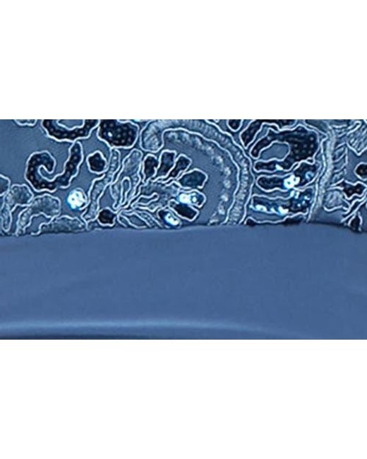 Alex Evenings Blue Sequin Embroidered Ruched Gown