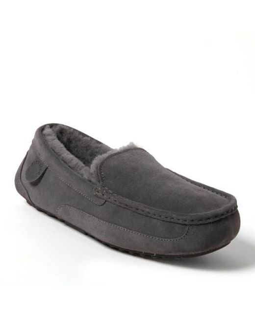 Dearfoams Gray Fireside Melbourne Genuine Shearling Moccasin Slipper for men