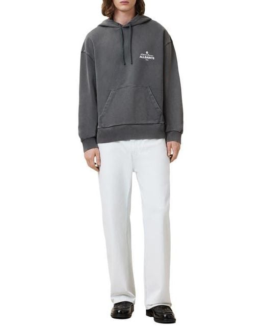 AllSaints Gray Soleil Oth Cotton Graphic Hoodie for men