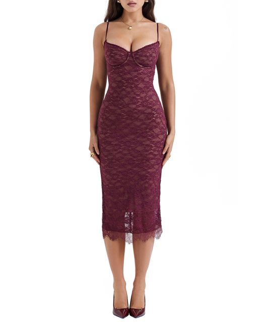 House Of Cb Red Melina Underwire Lace Midi Cocktail Dress