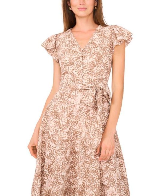 Vince Camuto Pink Abstract Print Flutter Sleeve Midi Dress