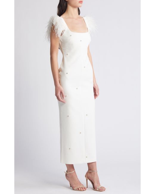 Likely White Cameron Feather Cap Sleeve Gown