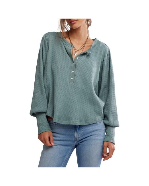 Free People Women's Blue Quinn Rib Henley Top