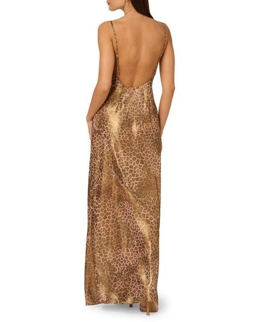 Adrianna Papell Brown Foiled Leopard Print Chiffon A-Line Dress