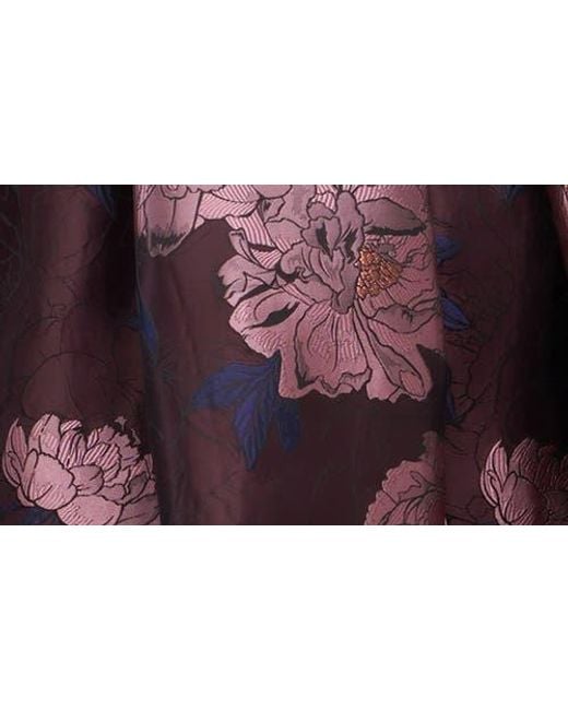 Kay Unger Red Kinsley Metallic Floral Jacquard Cocktail Dress