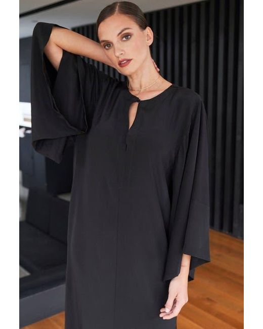 ocean + main Black Kimono Sleeve Silk Dress