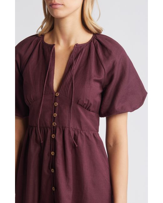 Nobody's Child Purple Isabella Button Front Linen & Organic Cotton Maxi Dress
