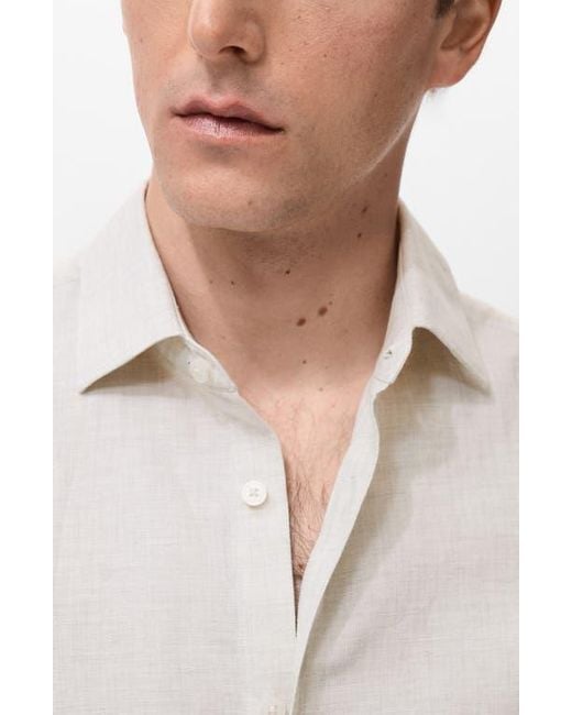 Mango White Regular Fit Cotton & Linen Button-Up Shirt for men