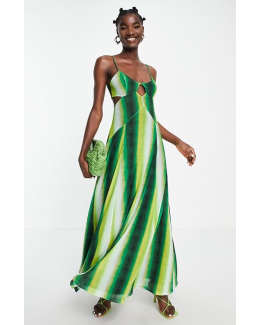 TOPSHOP Ombré Stripe Cutout Mesh Maxi Dress in Green | Lyst