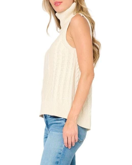 Gibsonlook Blue Cable Stitch Sleeveless Turtleneck Sweater