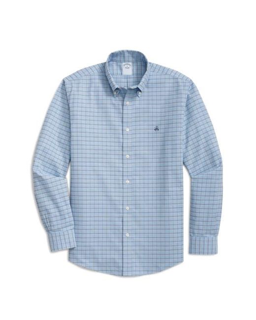 Brooks Brothers Blue Non-Iron Check Cotton Stretch Oxford Button-Down Shirt for men