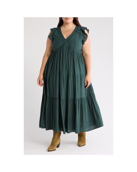 Treasure & Bond Green Crinkle Finish Flutter Sleeve Maxi Dress