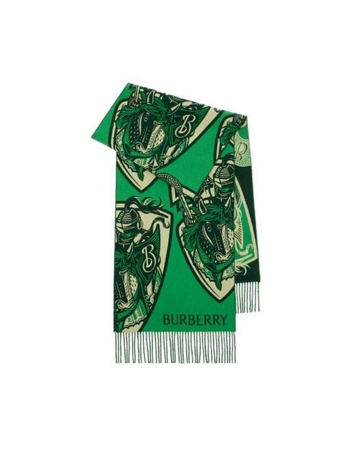 Burberry Green Charging Knight Wool Cashmere Scarf