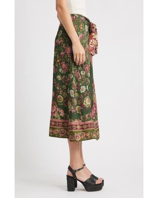Farm Rio Multicolor Winter Garden Mix Print Tie Front Midi Skirt