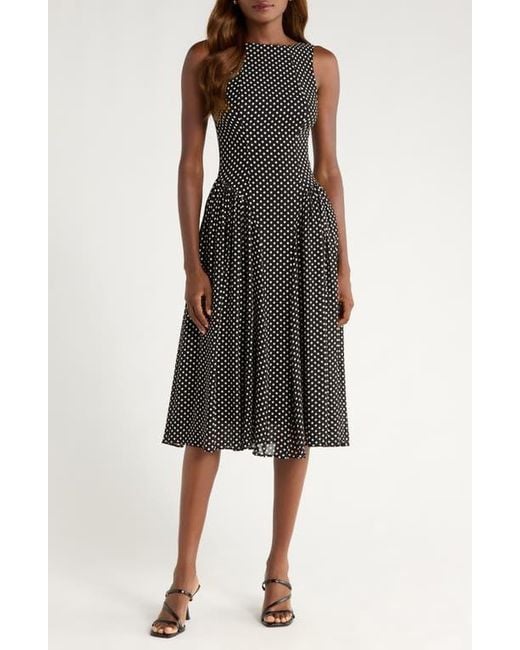 women's floral jacquard fit & flare dress Floral Jacquard Short Fit And Flare Dress In Blue Black Multi main image 1