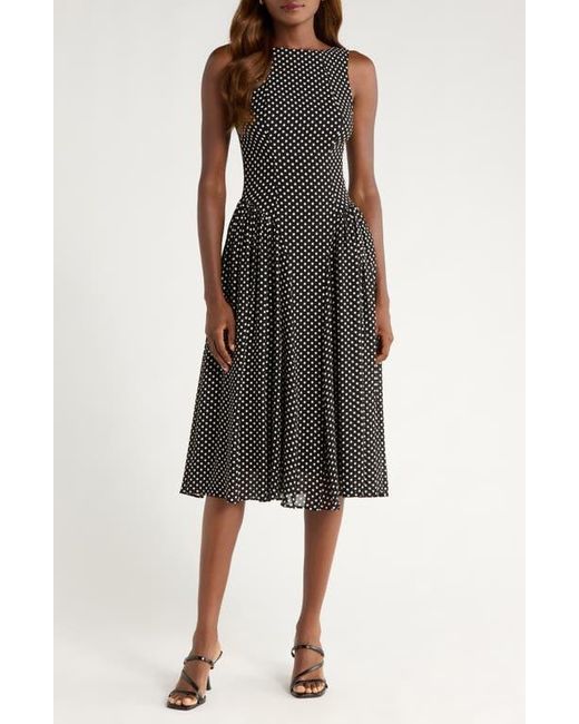 Reformation Black Anelis Polka Dot Sleeveless Fit & Flare Dress