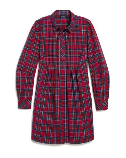 Vineyard Vines Women's Purple Plaid Long Sleeve Stretch Cotton Popover Dress
