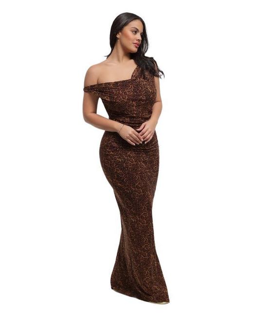 Popilush Women's Brown Shapewear Cowl Neck Leopard Ruched Sculpting Maxi  Dress