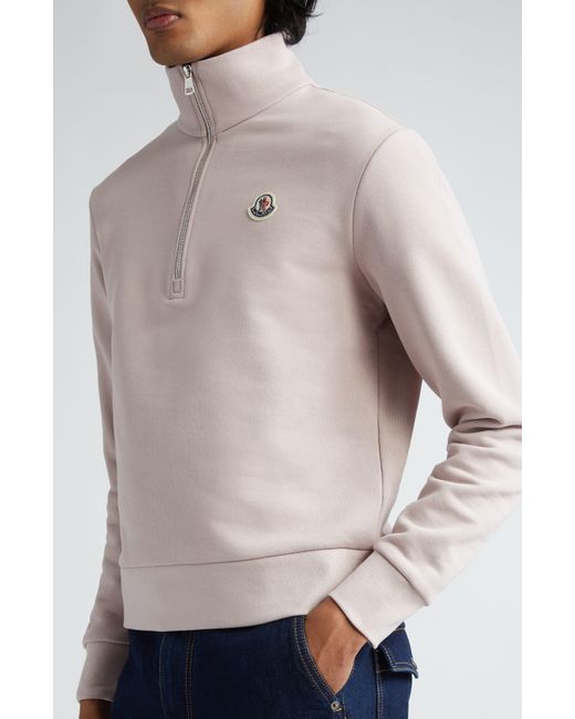 Moncler Pink Logo Patch Quarter Zip Pullover for men