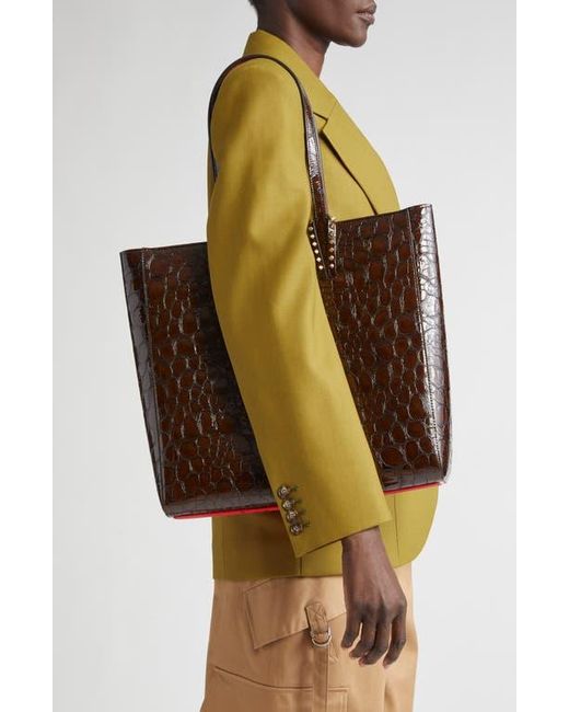 Christian Louboutin Brown Cabata Soft Croc Embossed Leather North/South Tote Bag