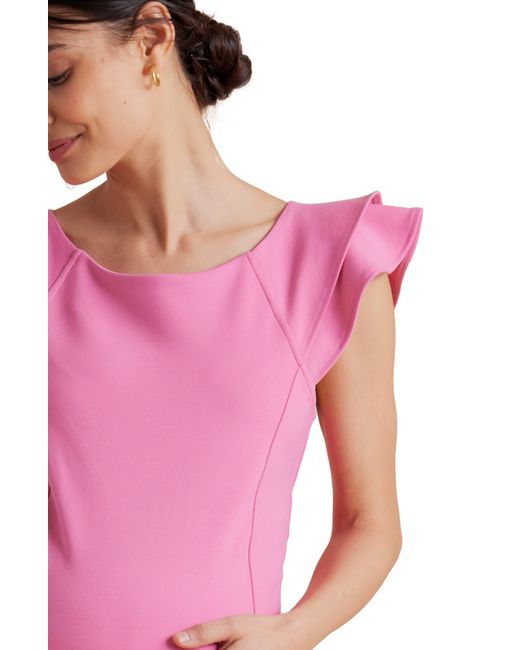 A Pea In The Pod Pink Tiered Ruffle Sleeve Ponte Knit Sheath Maternity Dress