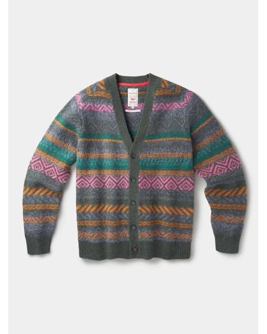 aubi Green Fair Isle Wool Cardigan for men