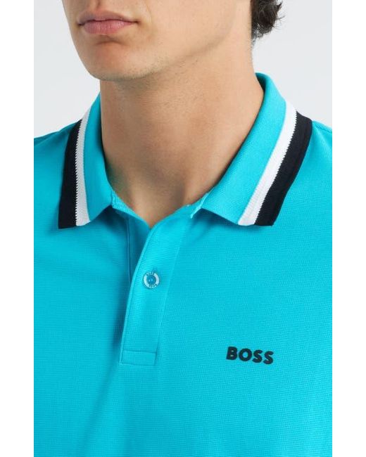 Boss Blue Paddy Tipped Cotton Polo for men