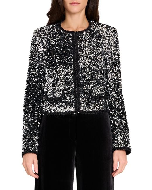 Tahari Black Corded Braid Trim Sequin Jacket