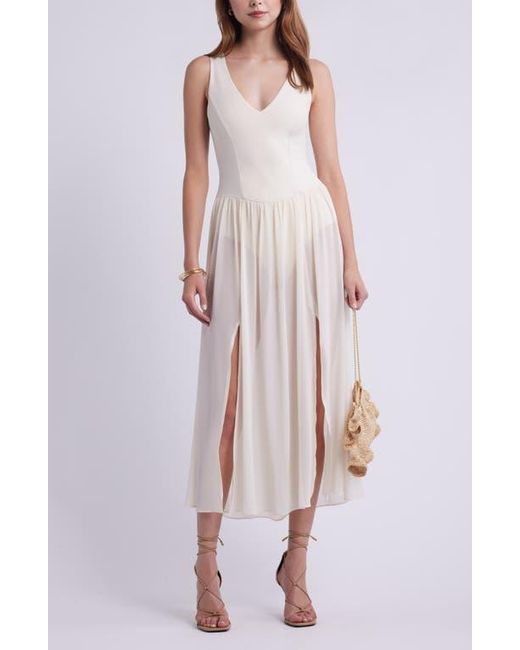 Open Edit Multicolor Mixed Media Side Slit Tank Dress