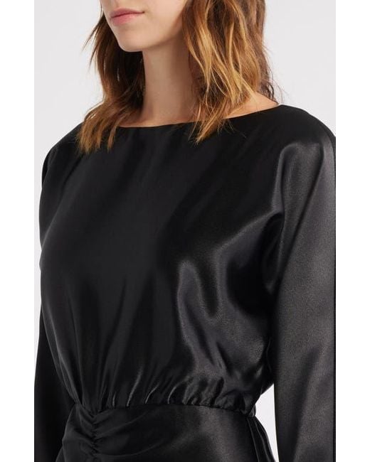 Julia Jordan Long Sleeve Satin Cocktail Midi Dress in Black | Lyst