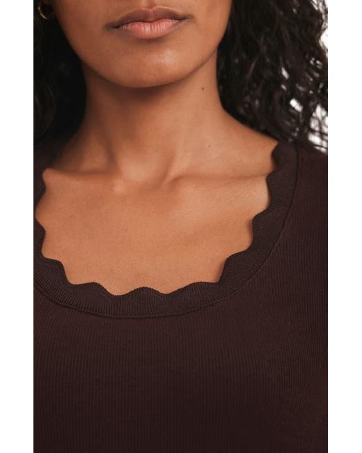 Mint Velvet Brown Scallop Trim Midi Dress