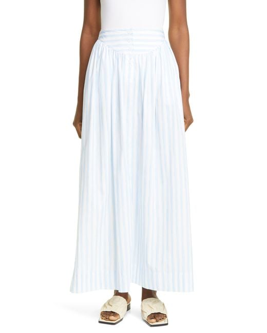 Rosetta Getty White Stripe Cotton Maxi Skirt