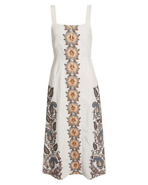 Cleobella Natural Jolene Placement Print Cotton & Linen Midi Sundress