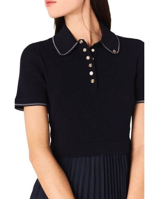 Maje Black Mini Pleated Polo Collar Dress