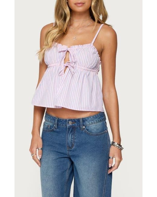 Edikted Blue Avenley Stripe Tie Front Babydoll Camisole