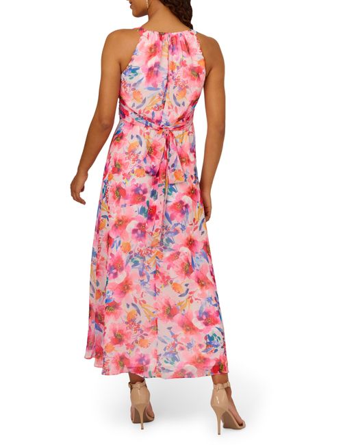 Adrianna Papell Red Floral Chiffon Dress
