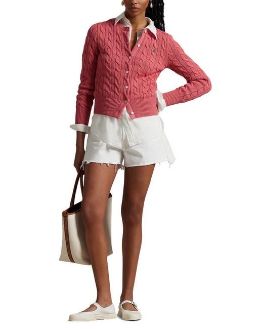 Polo Ralph Lauren Red Cable Knit Cotton Crewneck Cardigan