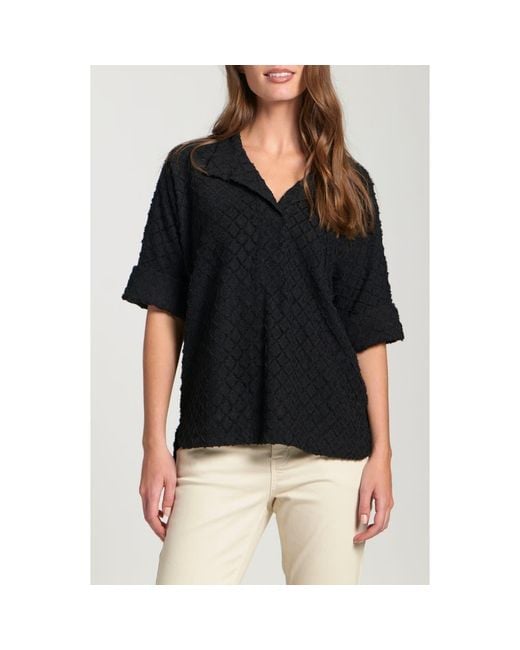 Apny Black Texture High/Low Knit Top