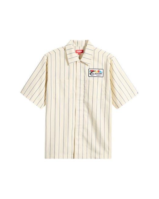 ICECREAM White Fruit By The Fruit Stripe Short Sleeve Cotton Graphic Button-Up Shirt for men