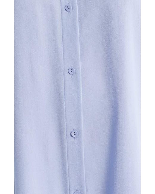 Eileen Fisher Blue Mandarin Collar Silk Button-Up Shirt