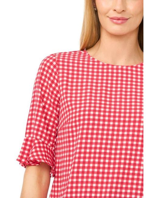 Cece Blue Gingham Ruffle Sleeve Top