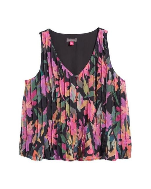 Vince Camuto Red Print Pleated Tank