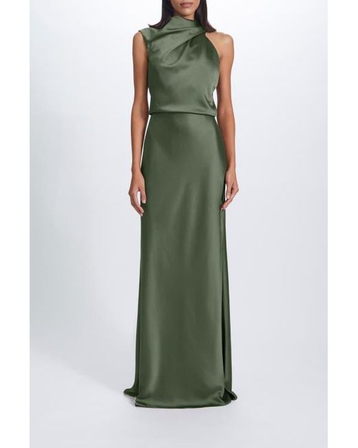 Amsale Fluid Satin Draped Neck Dress in Green | Lyst