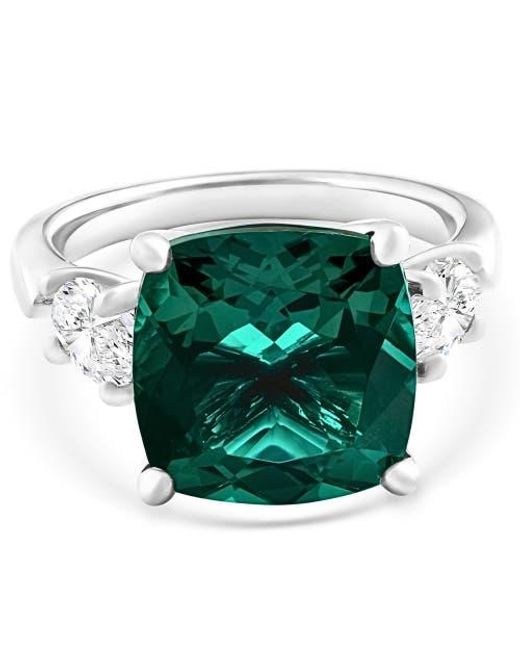 Bliss Diamond Green 7.55Ct Cushion Emerald & Marquise Three Stone Ring 14K Lab Grown