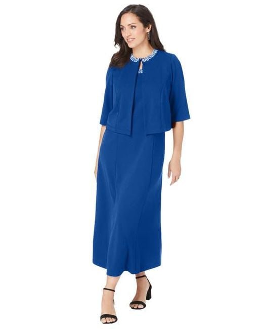 Jessica London Blue 2-Piece Beaded Jacket Dress