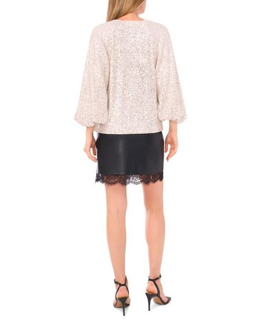 Vince Camuto White Sequin Balloon Sleeve Top