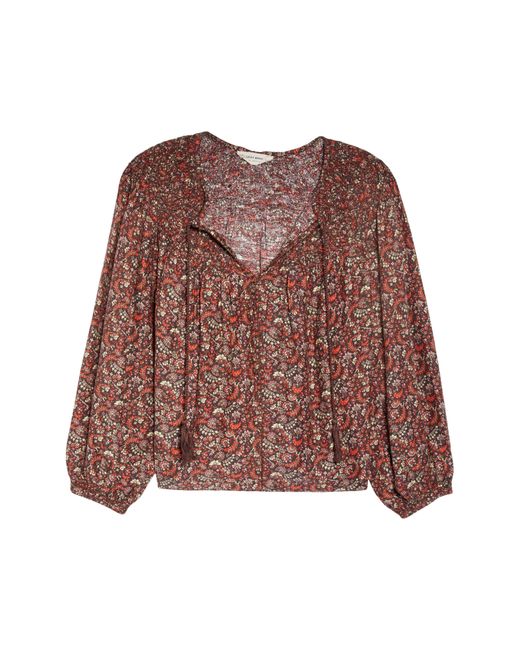 Lucky Brand Cotton Print Smocked Peasant Blouse in Brown | Lyst