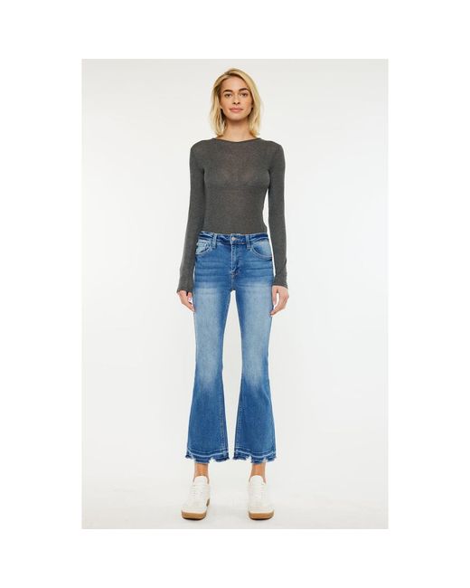 Kancan Women's Blue Volumina Essentials High Rise Crop Bootcut Jeans