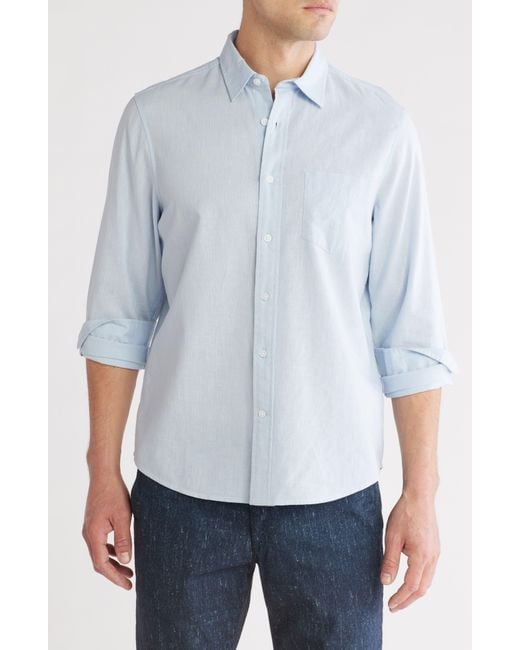 14th & Union Blue Solid Linen Blend Button-Up Shirt for men
